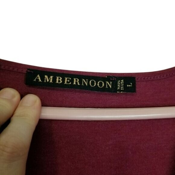 Long Sleeve‎ Burgundy Maxi Dress By Ambernoon L Thumb Holes Beachy UPF Coastal - Picture 4 of 10